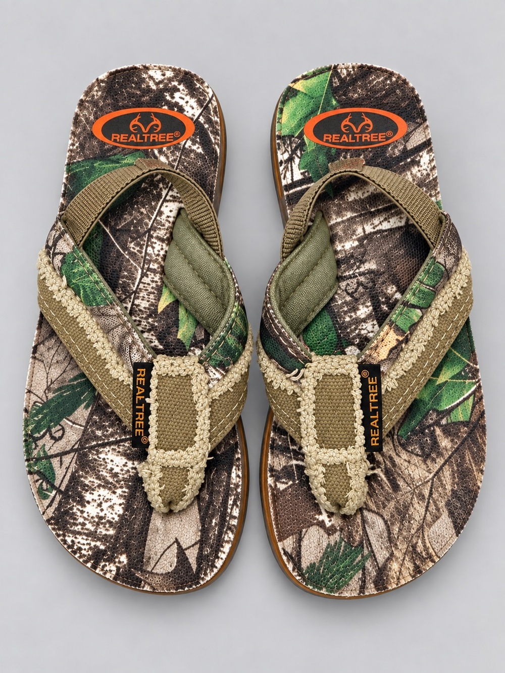 Realtree Kids Camo Flip Flops Size Medium NWOT 6.5” Green Brown